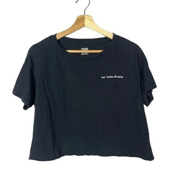 Pink Victoria's Secret Black No More Drama Cropped T-Shirt XS - Picture 2 of 5